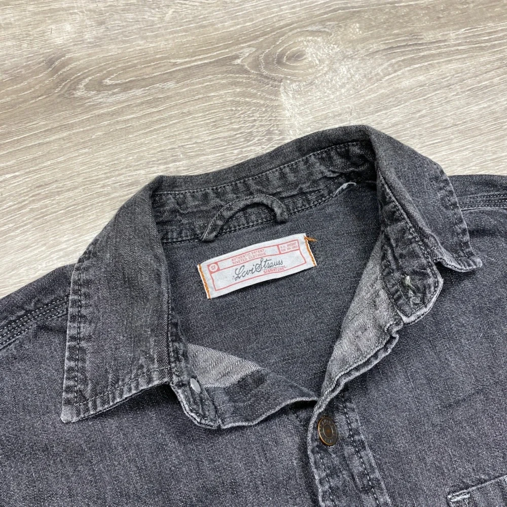 Levi Strauss Denim Shirt Mens M Black Long Sleeve Metal Button Up Workwear